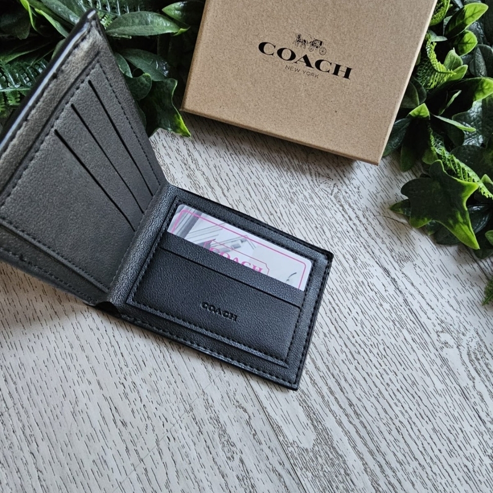 Coach Black Embossed Men's Card Holder - Picture 3 of 3